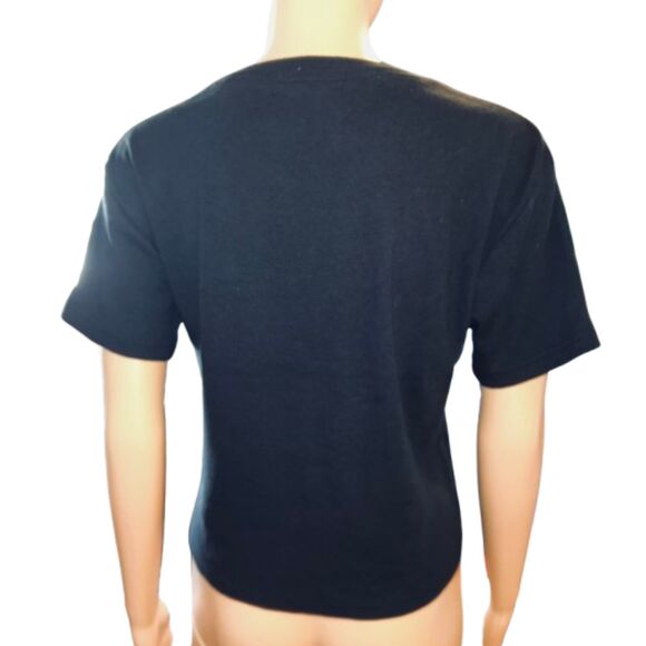 PINK Victoria's Secret Black Ribbed Cropped T-shirt size XS E99 - Picture 3 of 8